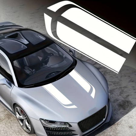 Stickere Auto Tuning - Set 2 stickere autoadezive Tuning, model "Hood Stripes V1", dimensiune 85 x 12 cm, culoare Alba