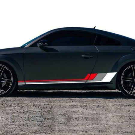 Stickere Auto Tuning - Set 2 stickere autoadezive Tuning, model "Racing Stripes V2", dimensiune 180 x 16,5 cm, culoare Alb + Gri + Rosu