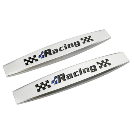 Ornamente Exterior - Set 2 x Embleme auto metalice, autoadezive, model "RACING", finisaj Crom, dimensiune, 10 x 1,5 cm
