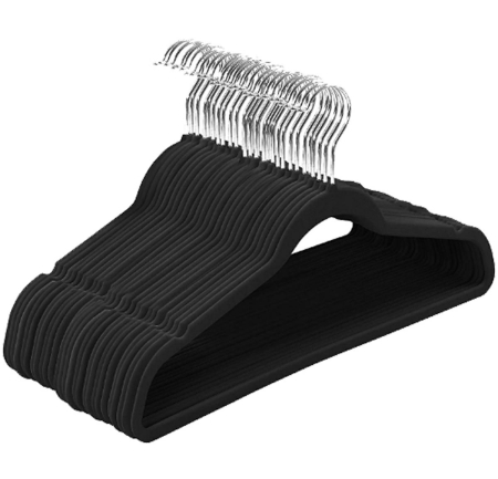 Accesorii Vestimentare - Set 20 de umerase catifelate, acoperite cu catifea moale, culoare Neagra