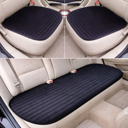 Huse Auto - Set 3 piese, protectii scaune si bancheta auto, universale, confortabile, din material textil, culoare Neagra