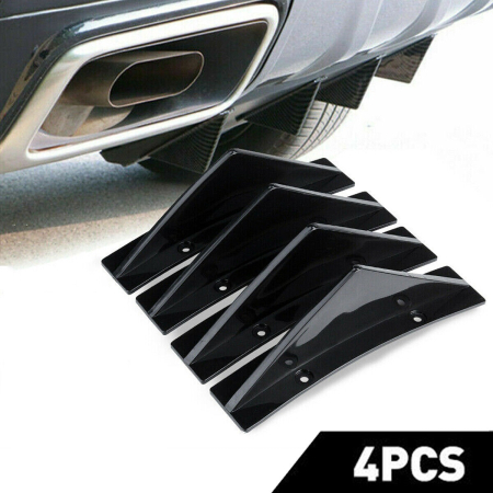 Ornamente Exterior - Set 4 aripioare TUNING curbate pentru bara - deflector spate, culoare negru lucios, montaj cu surub sau banda dublu adeziva