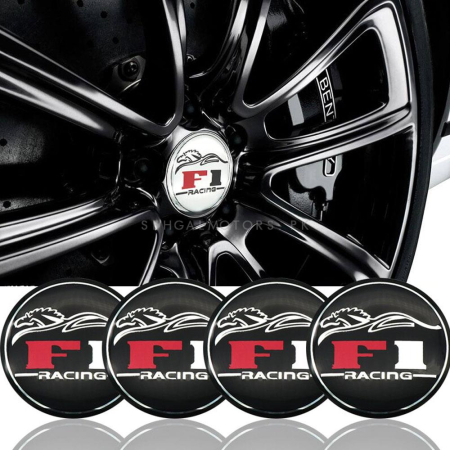 Ornamente Tuning - Set 4 buc. ornament central janta, model "F1 Black", diametru 5cm