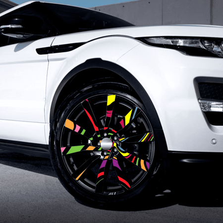 Folii Colantare Jante - Set 4 Folii Imprimate Outdoor cu EcoSolvent, autoadezive, pentru decorarea jantelor auto, dimetru 60 cm, model FJT-15