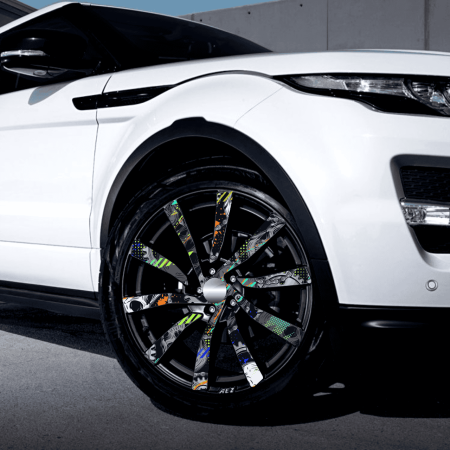 Folii Colantare Jante - Set 4 Folii Imprimate Outdoor cu EcoSolvent, autoadezive, pentru decorarea jantelor auto, dimetru 60 cm, model FJT-20