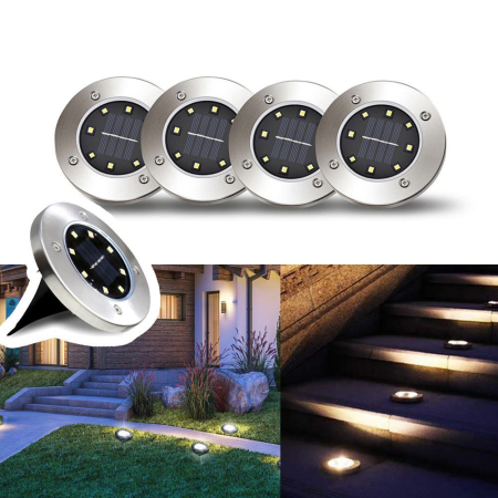 Iluminat rezidential - Set 4 x Lampa Solara estetica exterioara de gradina, cu 8 LED-uri, cu suport scurt