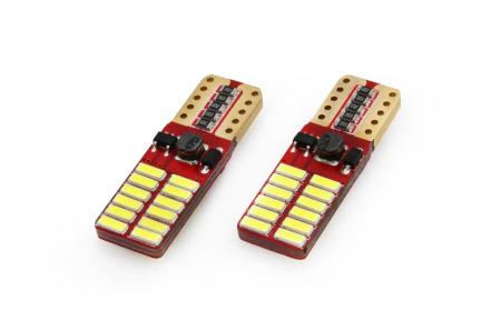 Iluminat Auto - Set becuri auto cu LED CANBUS compatibil T10e W5W 24 SMD Alb 12V/24V, destinat competitiilor auto sau off-road
