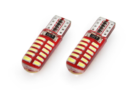 Iluminat Auto - Set becuri auto cu LED CANBUS compatibil T10e W5W 24 SMD SILCA Alb 12V, destinat competitiilor auto sau off-road