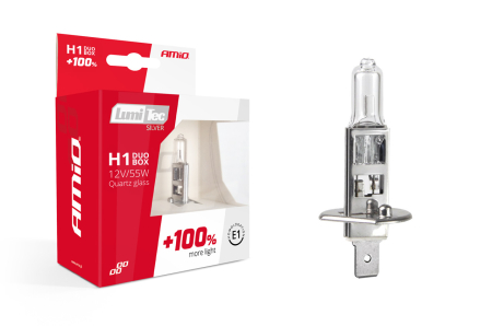 Becuri Halogen - Set becuri cu halogen H1 12V 55W LumiTec SILVER + 100% DUO BOX