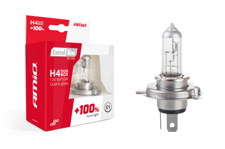 Becuri Halogen - Set becuri cu halogen H4 12V 60 / 55W LumiTec SILVER + 100% DUO BOX