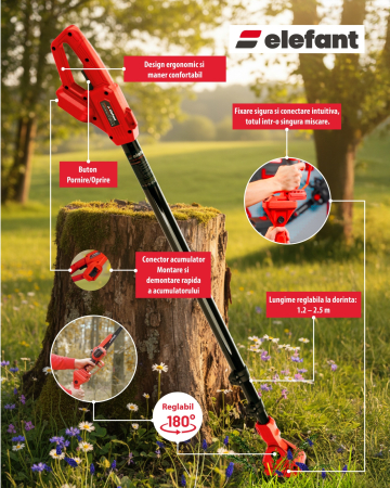 Set Mini drujba 8" si Extensie prelungire 2,5 m pe acumulator cu 1 acumulator 4Ah si incarcator ELEFANT ESBS8EP2.5 [2]