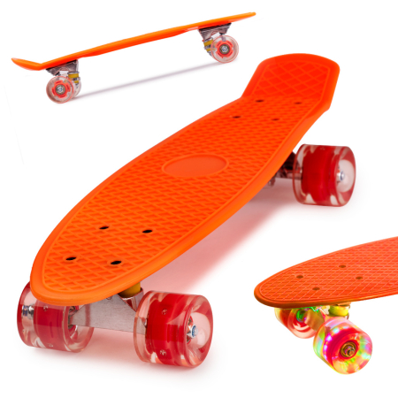 Accesorii Biciclete - Skateboard Penny Board pentru copii cu roti din cauciuc, iluminate LED, culoare Orange