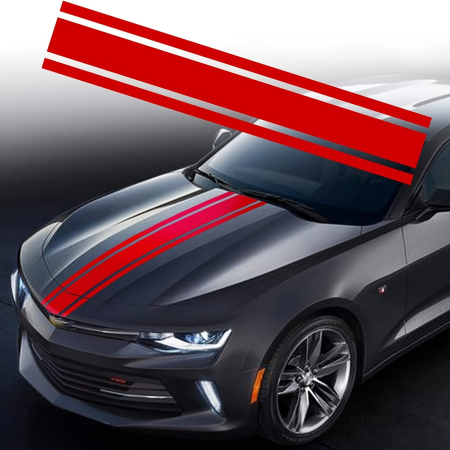 Stickere Auto Tuning - Sticker autoadeziv Tuning, model "Triple Stripes", dimensiune 125 x 22 cm, culoare Rosie