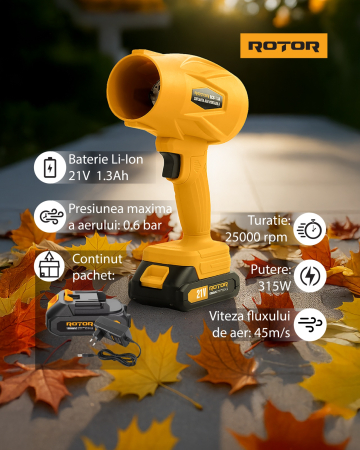Suflantă aer pe acumulator ROTOR RCB-1.5A 45m/s, 21V/1,3Ah [1]