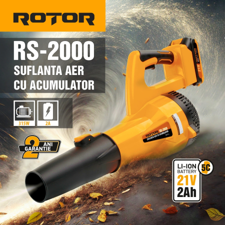 Suflantă aer pe acumulator ROTOR RS-2000 cu 1 acumulator 21V / 2Ah si incarcator ROTOR [1]