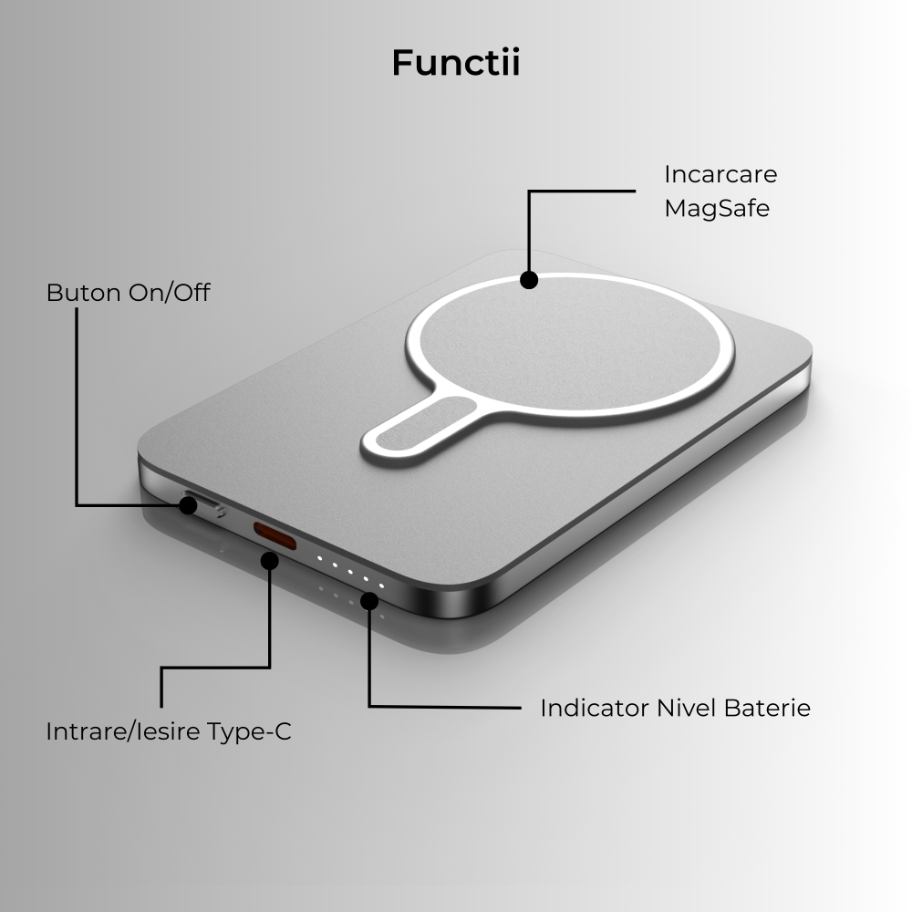 Baterie externă Super Slim 10000mAh Wireless 15W | Aluminiu Light Gray [6]
