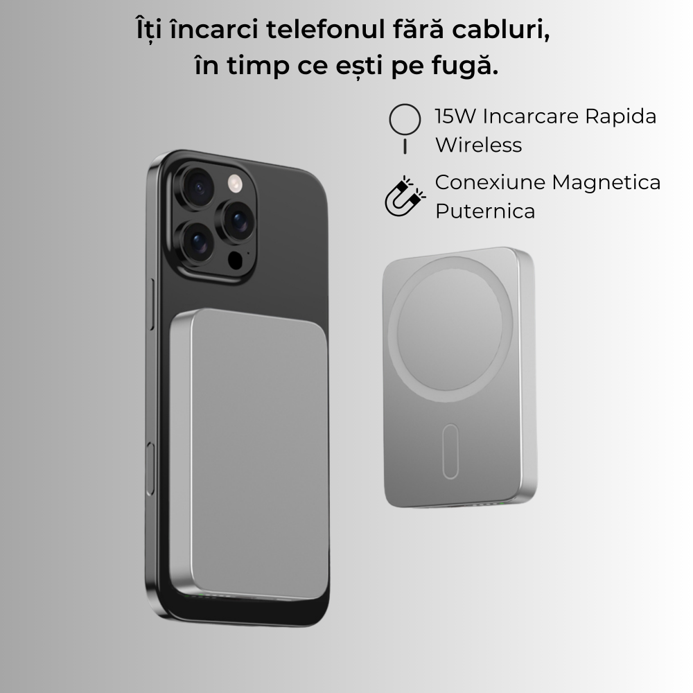 Baterie externă 5000mAh Incarcare Wireless 15W | Aluminiu Light Gray [3]