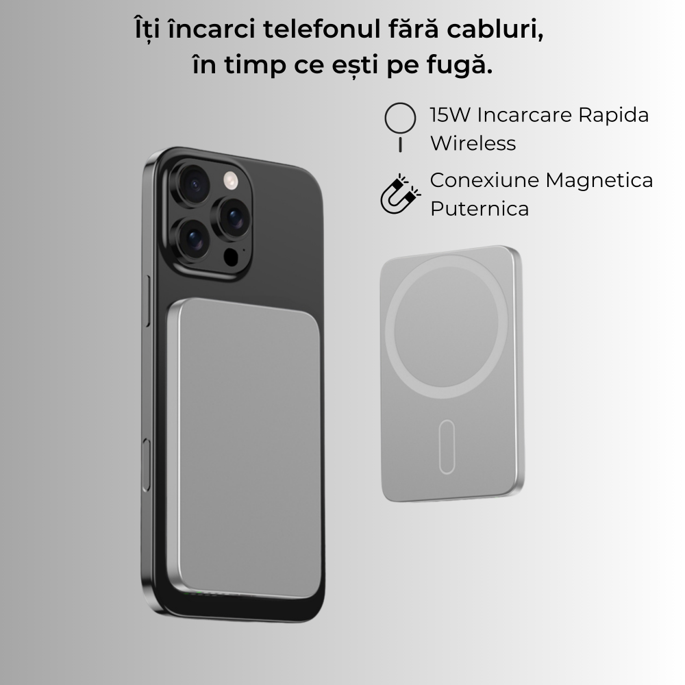 Baterie externă 5000mAh Incarcare Wireless 15W | Aluminiu Light Gray [7]