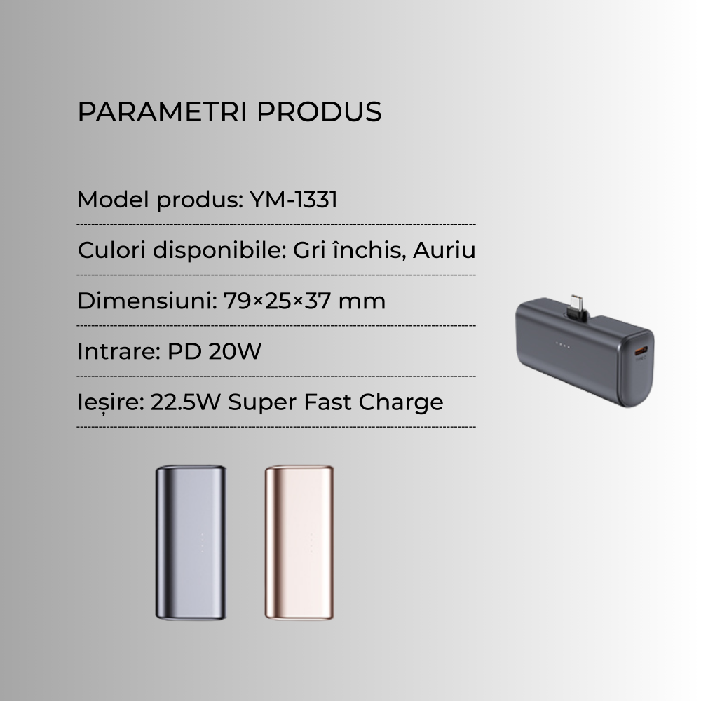 Baterie externa 5000mAh USB-C 18W | Gold [6]