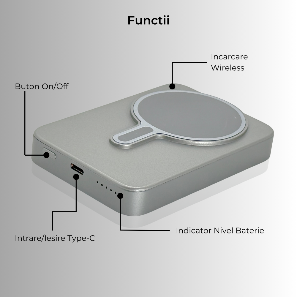 Baterie externă Super Slim 10000mAh Wireless 15W | Aluminiu Light Gray [6]