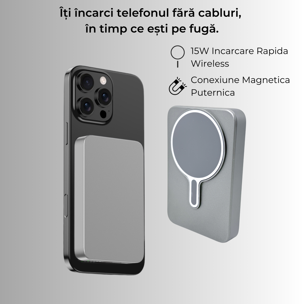 Baterie externă Super Slim 10000mAh Wireless 15W | Aluminiu Light Gray [3]