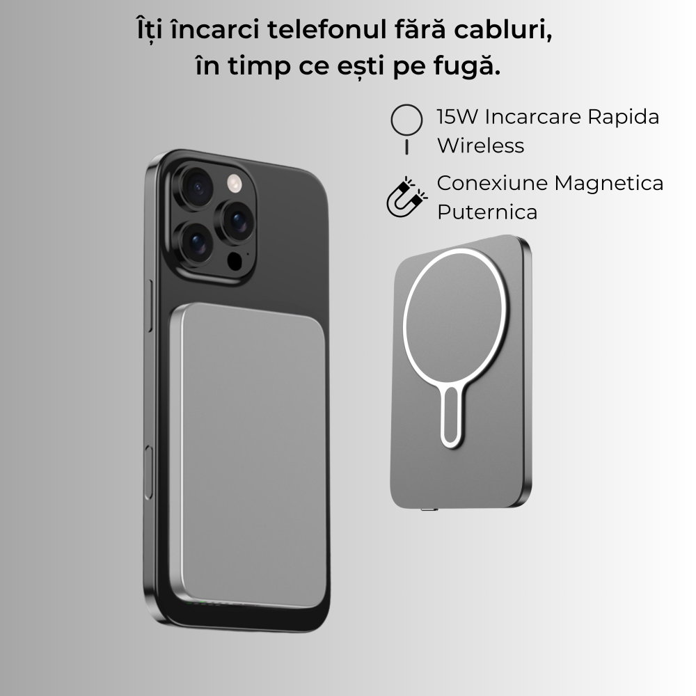 Baterie externă Super Slim 10000mAh Wireless 15W | Aluminiu Light Gray [3]