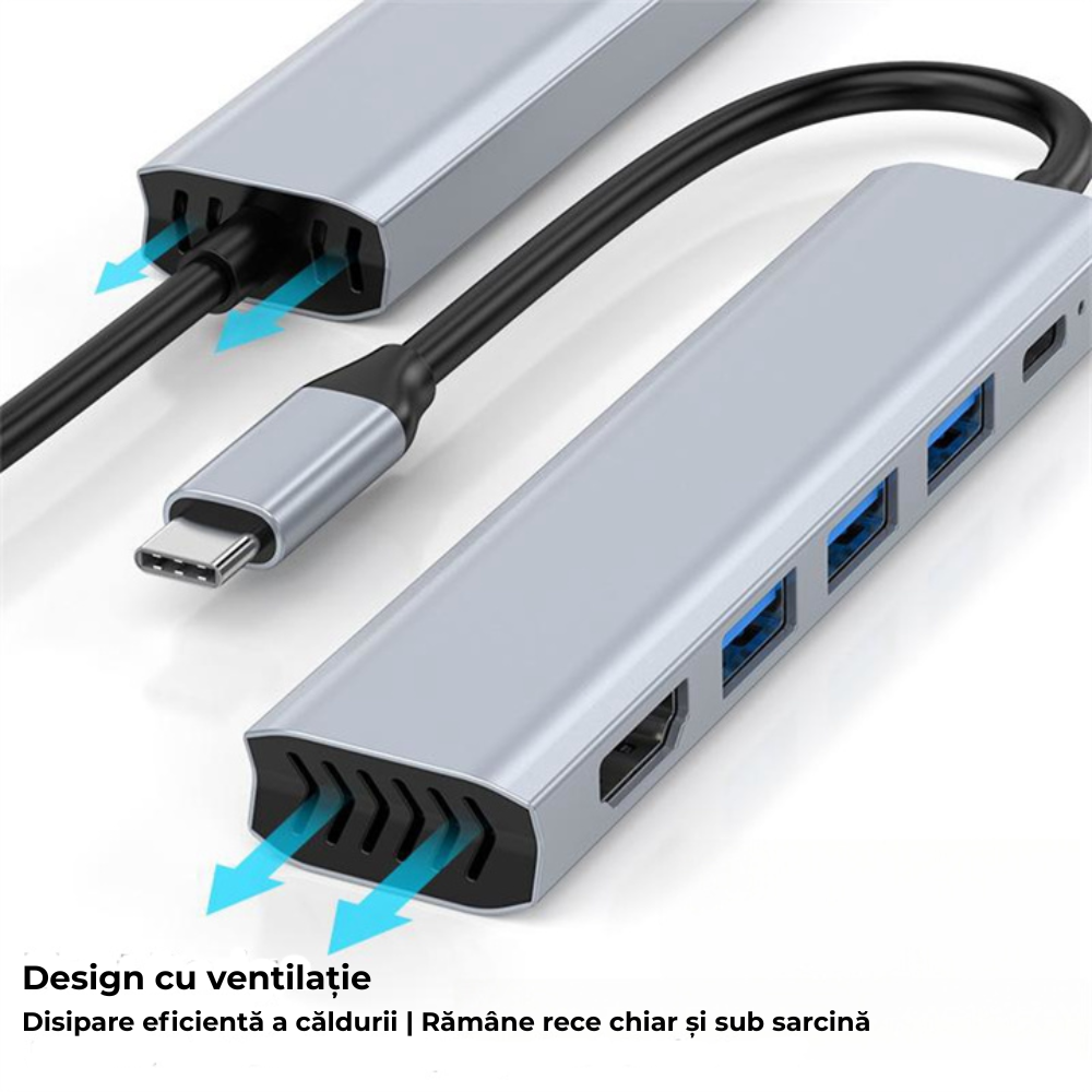 Hub USB-C 5-in-1, 3x USB-A, 1x USB-C, 1x HDMI 4K – Adaptor multiport, gri [5]