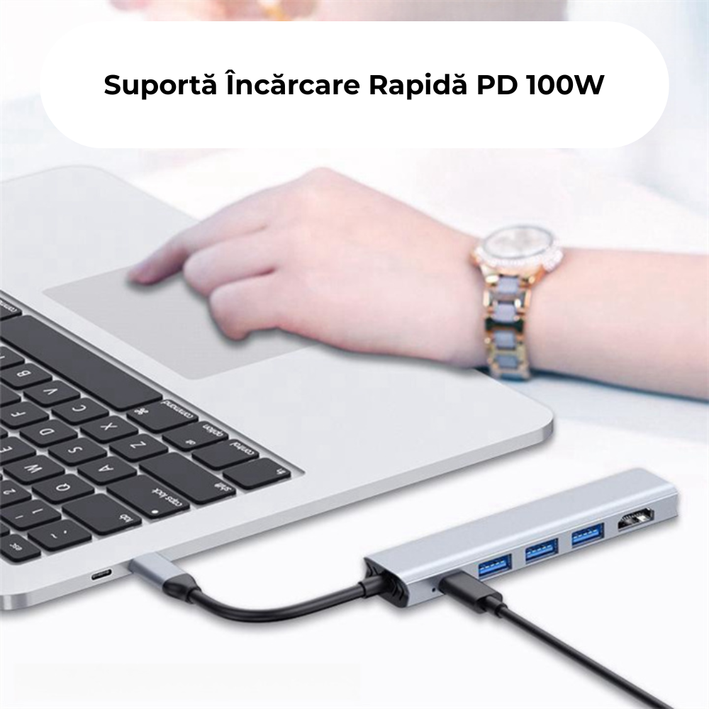 Hub USB-C 5-in-1, 3x USB-A, 1x USB-C, 1x HDMI 4K – Adaptor multiport, gri [4]