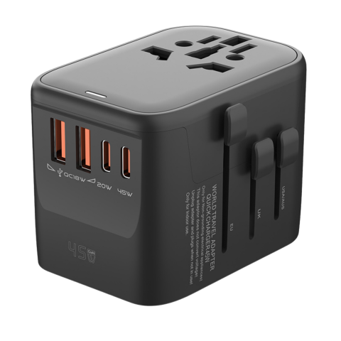 Adaptoare călătorie - Adaptor universal calatorie 100W – 3x USB-C + 2x USB-A, Negru