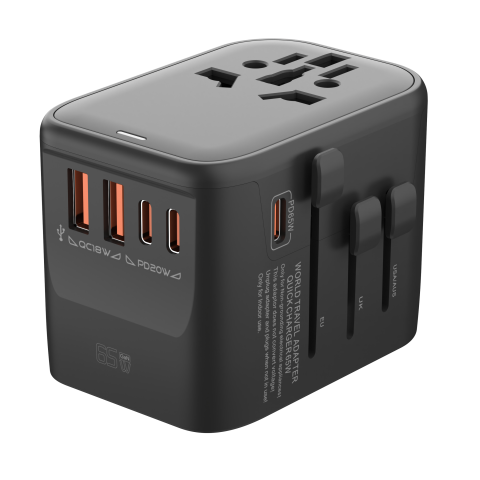Adaptoare călătorie - Adaptor universal calatorie 100W – 3x USB-C + 2x USB-A, Negru