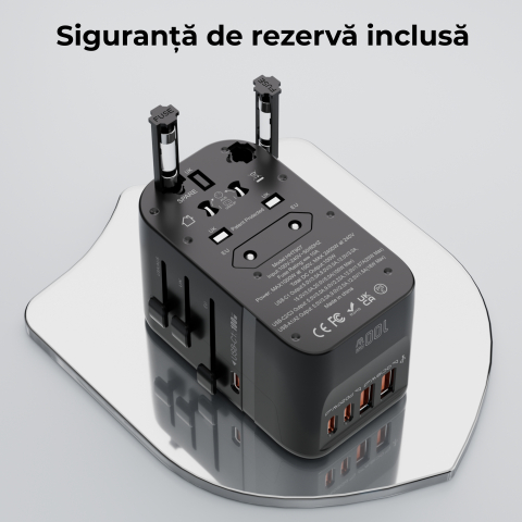 Adaptor universal calatorie 100W – 3x USB-C + 2x USB-A, Negru [5]