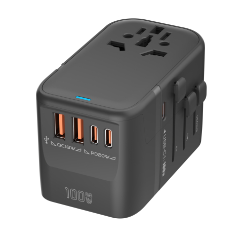 Adaptoare călătorie - Adaptor universal calatorie 100W – 3x USB-C + 2x USB-A, Negru