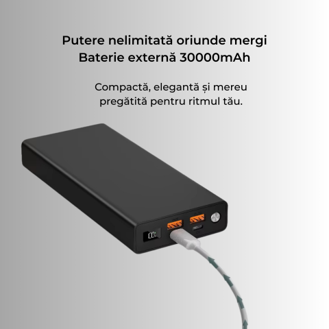 Baterie externa 30000mAh 100W laptop | 2x USB-C & 2x USB-A Negru [1]