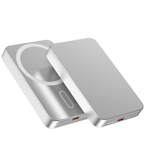 Baterii externe cu încărcare wireless - Baterie externă 5000mAh Incarcare Wireless 15W | Aluminiu Light Gray