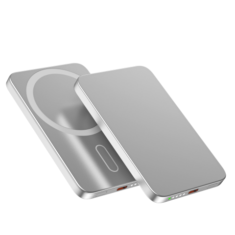 Baterii externe cu încărcare wireless - Baterie externă 5000mAh Incarcare Wireless 15W | Aluminiu Light Gray