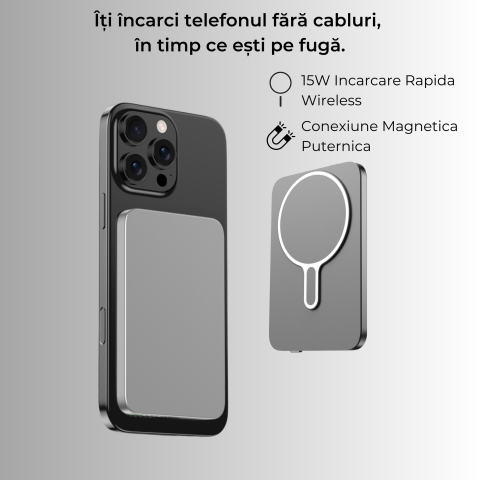Baterie externă Super Slim 10000mAh Wireless 15W | Aluminiu Light Gray [2]