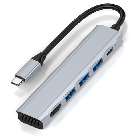 Hub - Hub USB-C 5-in-1, 3x USB-A, 1x USB-C, 1x HDMI 4K – Adaptor multiport, gri