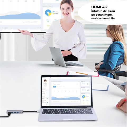 Hub USB-C 5-in-1, 3x USB-A, 1x USB-C, 1x HDMI 4K – Adaptor multiport, gri [2]