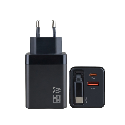 Încărcătoare priză - Incarcator Rapid 65W cu cablu USB-C retractabil – USB-C si USB-A, incarcare rapida universala