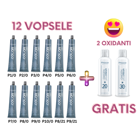 Vopsea de par cu amoniac profesionala - Set 12 vopsele profesionale PRO.COLOR + 2 oxidanti crema GRATIS