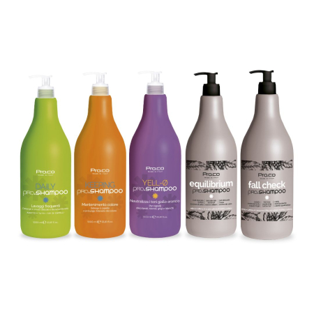 Promotii - Set 5 șampoane păr PRO.CO (păr normal + păr vopsit + păr blond + împotriva mătreții sau îngrășării părului + împotriva căderii părului) = 5 X 1L