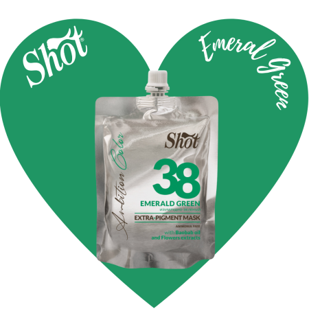 Vopsea de par profesionala neagra - SHOT - Mască colorantă EXTRA PIGMENT 200 ml - 38 EMERALD GREEN