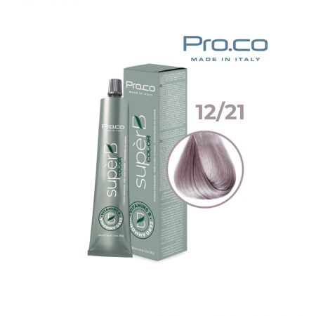 Vopsea de par profesionala aramiu - Vopsea de păr profesională fără amoniac SUPERB.COLOR 100 ml - Pro.Co - 12/21 BLOND PLATINAT IRISE CENUSIU 