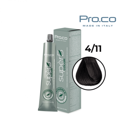 Noutăți - Vopsea de păr profesională fără amoniac SUPERB.COLOR 100 ml - Pro.Co - 4/11  CASTANIU NATURAL CENUSIU INTENSE 