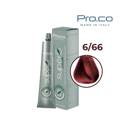 Vopsea de par profesionala aramiu - Vopsea de păr profesională fără amoniac SUPERB.COLOR 100 ml - Pro.Co - 6/66  BLOND INCHIS ROSU INTENS 