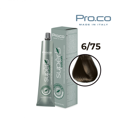 Vopsea semipermanenta profesionala - Vopsea de păr profesională fără amoniac SUPERB.COLOR 100 ml - Pro.Co - 6/75 BLOND INCHIS CIOCOLATIU 