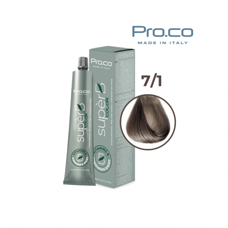 Vopsea semipermanenta profesionala - Vopsea de păr profesională fără amoniac SUPERB.COLOR 100 ml - Pro.Co - 7/1   BLOND CENUSIU
