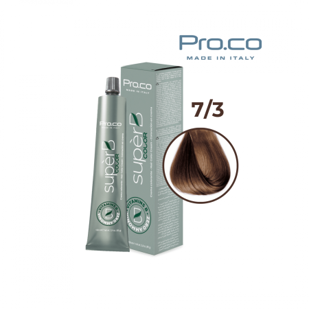 Vopsea de par profesionala aramiu - Vopsea de păr profesională fără amoniac SUPERB.COLOR 100 ml - Pro.Co - 7/3 BLOND AURIU 