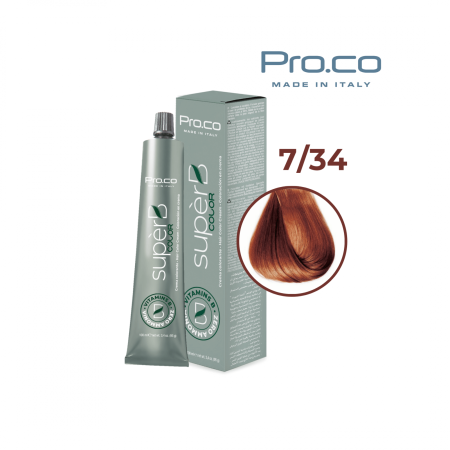 Vopsea de par profesionala aramiu - Vopsea de păr profesională fără amoniac SUPERB.COLOR 100 ml - Pro.Co - 7/34 BLOND AURIU ARAMNIU