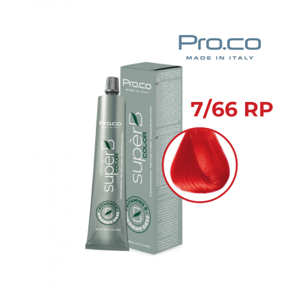 Vopsea de par profesionala aramiu - Vopsea de păr profesională fără amoniac SUPERB.COLOR 100 ml - Pro.Co - 7/66RP ROSU PUTERNIC3 